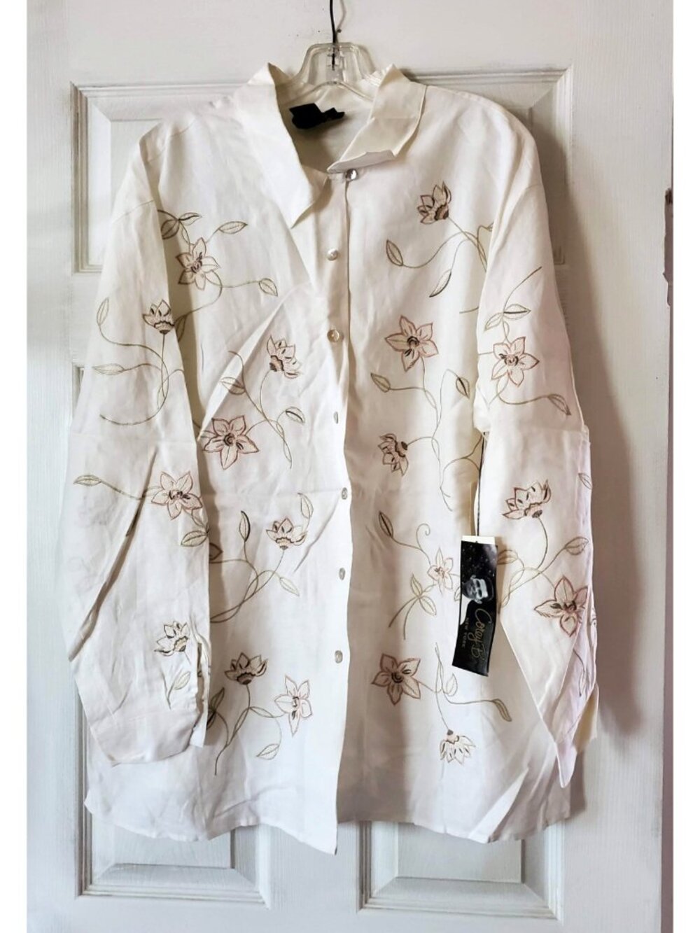 VNTG CB STUDIO BY COREY B WOMEN LINEN LONG SLEEVE EMBROIDERED SHIRT SIZE 1X NWT